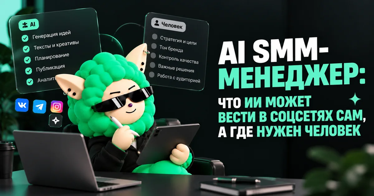 «AI SMM-менеджер: что ИИ может вести в соцсетях сам, а где нужен человек» — иллюстрация к материалу LABRICA