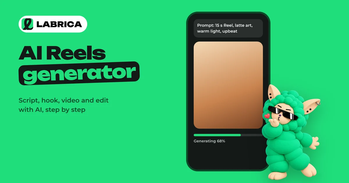 AI Reels Generator: How to Make Reels with AI, from Script and Hook to Editing, an illustration by LABRICA