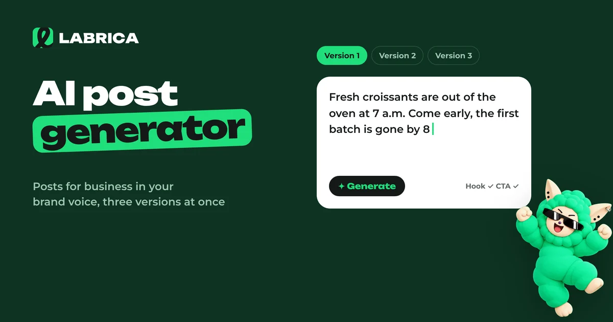 AI Post Generator for Business: How to Get Social Media Posts That Don't Sound Like AI, an illustration by LABRICA