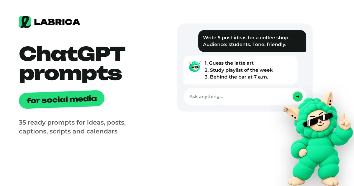 ChatGPT Prompts for Social Media: 35 Ready-to-Use Prompts by Task, an illustration by LABRICA