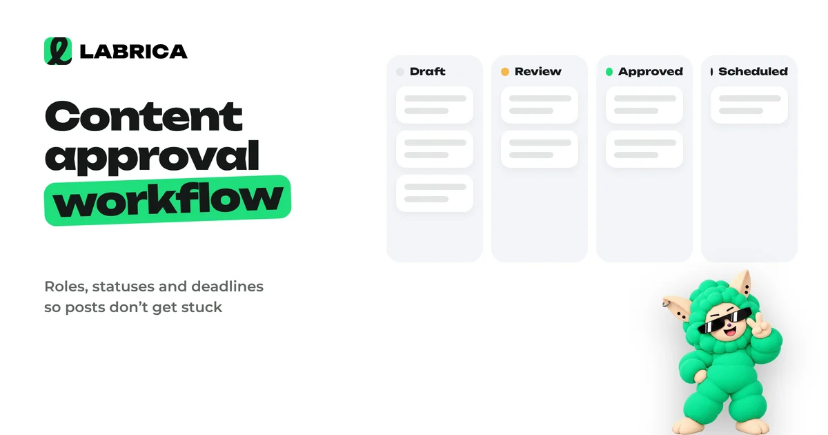 Content Approval Workflow for Social Media Teams: Process, Roles, Statuses and an Editor's Checklist, an illustration by LABRICA