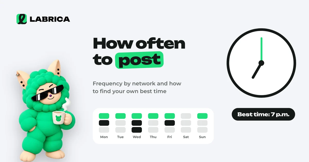 How Often to Post on Social Media and When: How to Find Your Own Posting Schedule, an illustration by LABRICA