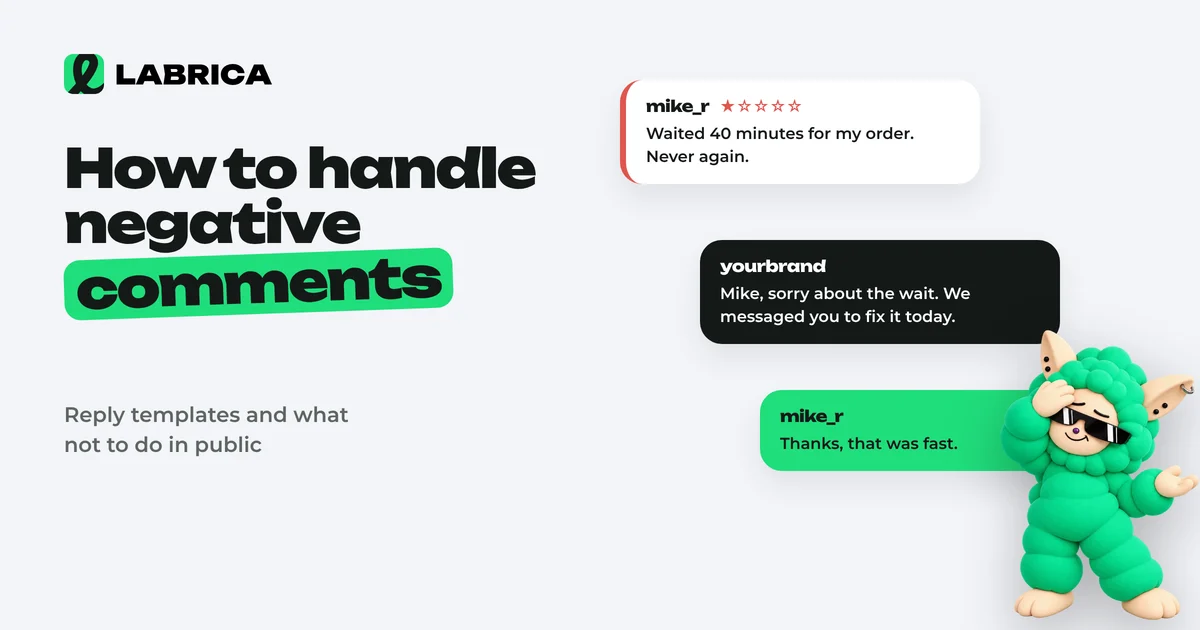 How to Handle Negative Comments and Reviews on Social Media: Response Examples and Templates, an illustration by LABRICA