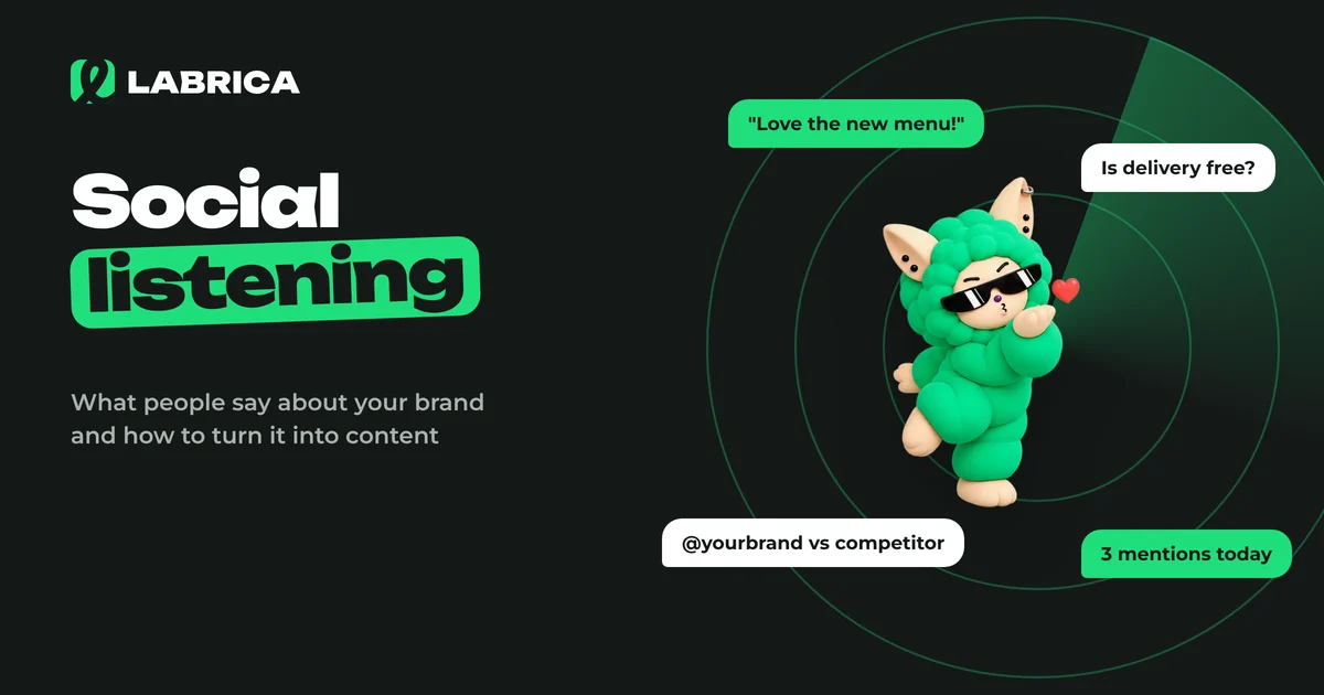 Social Listening: What It Is, How It Differs from Social Media Monitoring and How to Use It in Marketing, an illustration by LABRICA
