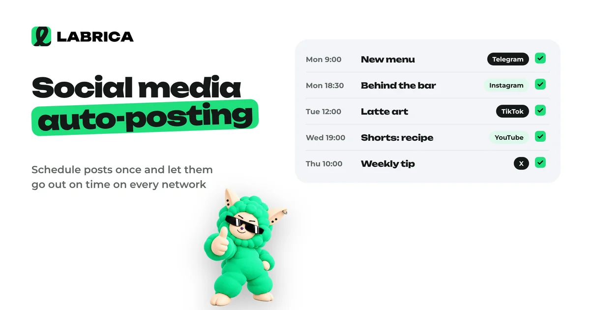 Social Media Auto-Posting: What It Is, How to Set It Up and Which Mistakes to Avoid, an illustration by LABRICA
