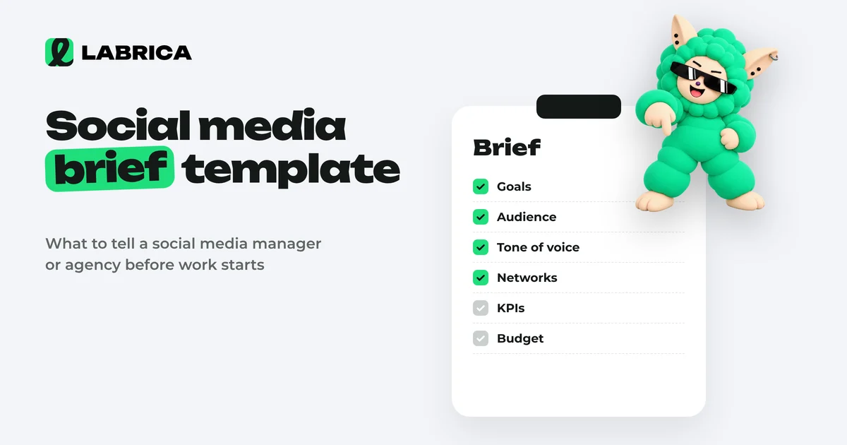 Social Media Brief Template: Questions for Clients, a Scope of Work and a Filled-In Example, an illustration by LABRICA