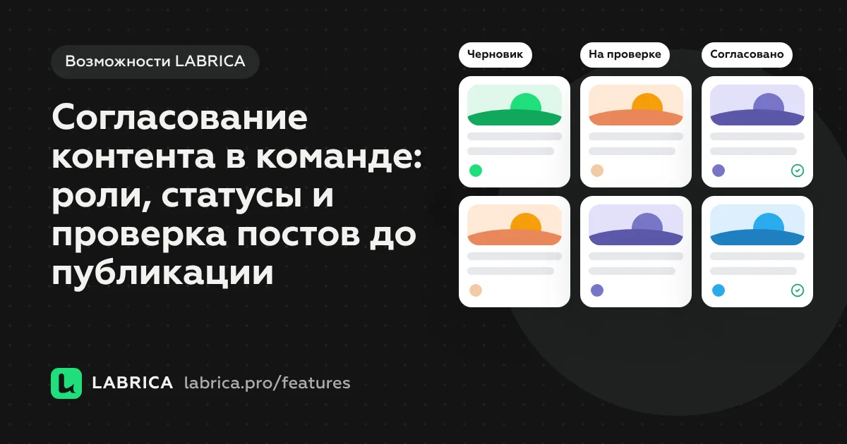 «Согласование контента в команде: роли, статусы и проверка постов до публикации» — иллюстрация к материалу LABRICA