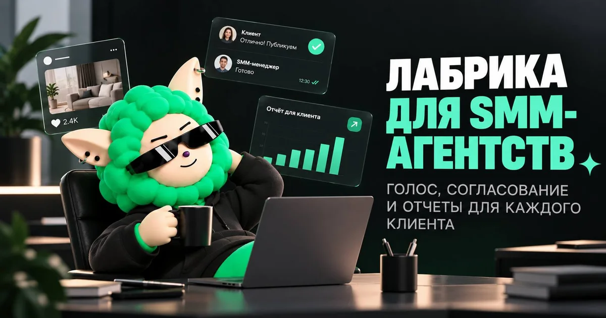 «LABRICA для SMM-агентств: голос, согласование и отчёты для каждого клиента» — иллюстрация к материалу LABRICA