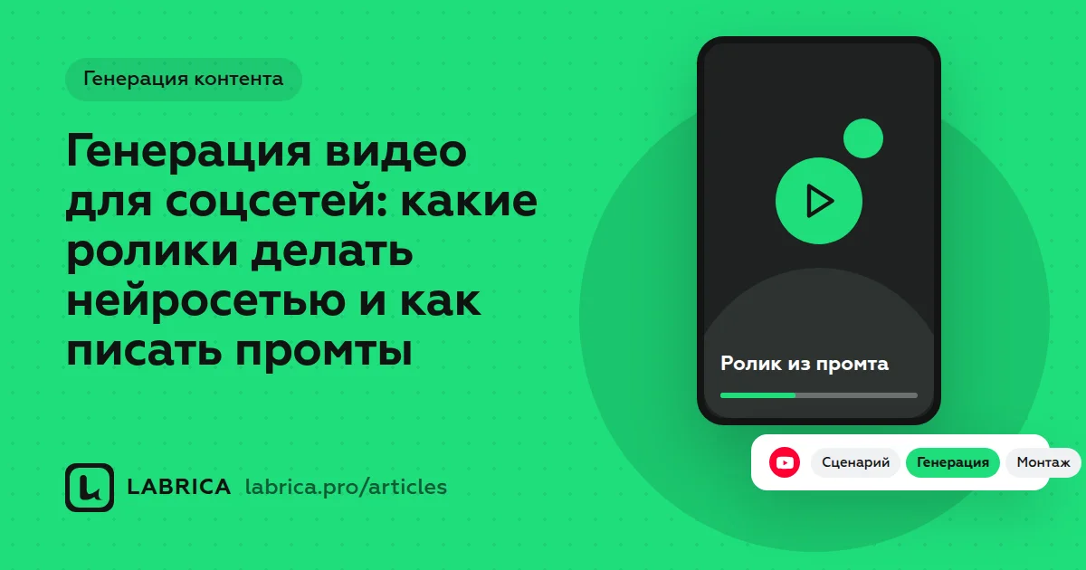 «Генерация видео для соцсетей: какие ролики делать нейросетью и как писать промты» — иллюстрация к материалу LABRICA