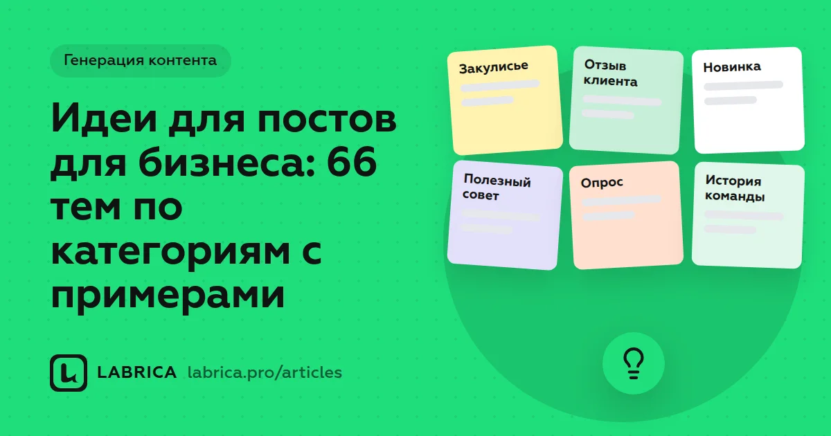 «Идеи для постов для бизнеса: 66 тем по категориям с примерами» — иллюстрация к материалу LABRICA