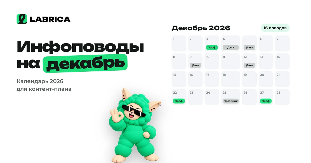 «Инфоповоды на декабрь 2026: календарь праздников для контент-плана и идеи постов» — иллюстрация к материалу LABRICA