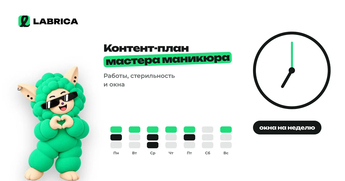 «Контент-план для мастера маникюра: рубрики, план на месяц и посты, которые заполняют запись» — иллюстрация к материалу LABRICA
