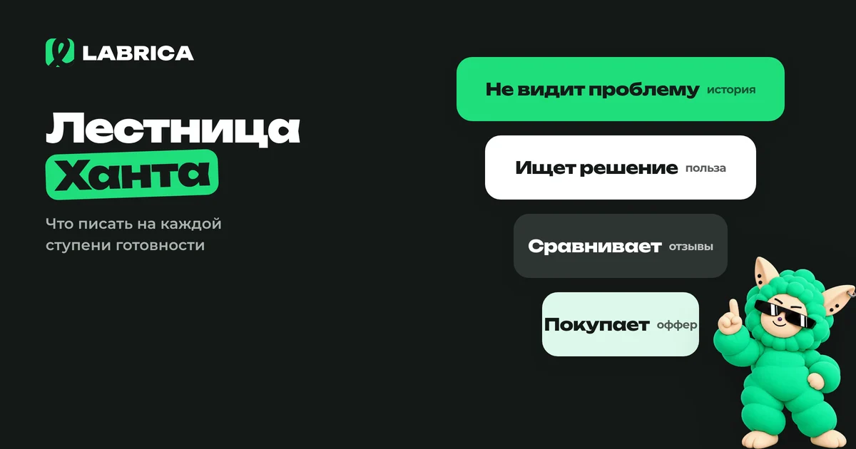 «Лестница Ханта в SMM: что писать человеку на каждой ступени, чтобы не сливать бюджет на скидки» — иллюстрация к материалу LABRICA