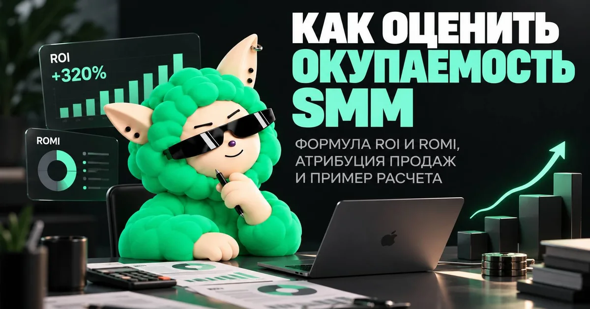 «Как оценить окупаемость SMM: формулы ROI и ROMI, атрибуция продаж и пример расчёта» — иллюстрация к материалу LABRICA