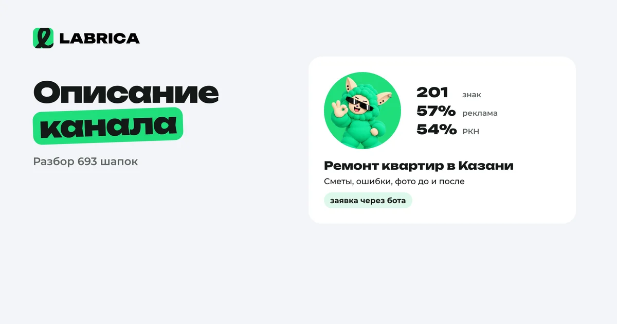 «Описание Telegram-канала: что пишут в шапке 693 популярных каналов» — иллюстрация к материалу LABRICA