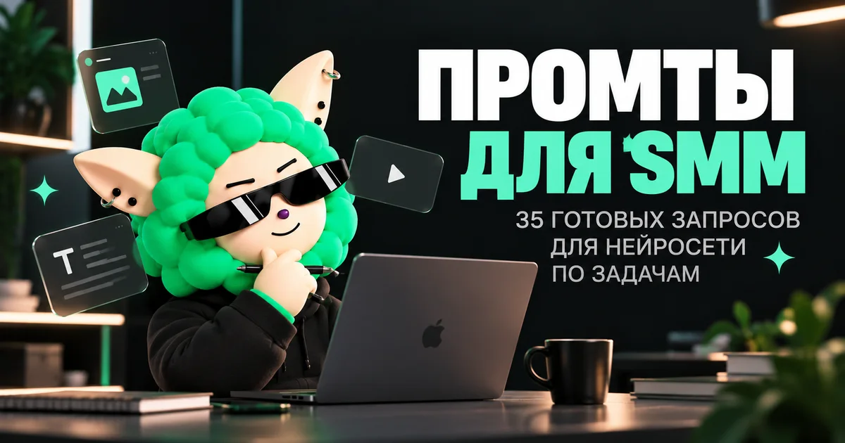 «Промты для SMM: 35 готовых запросов для нейросети по задачам» — иллюстрация к материалу LABRICA