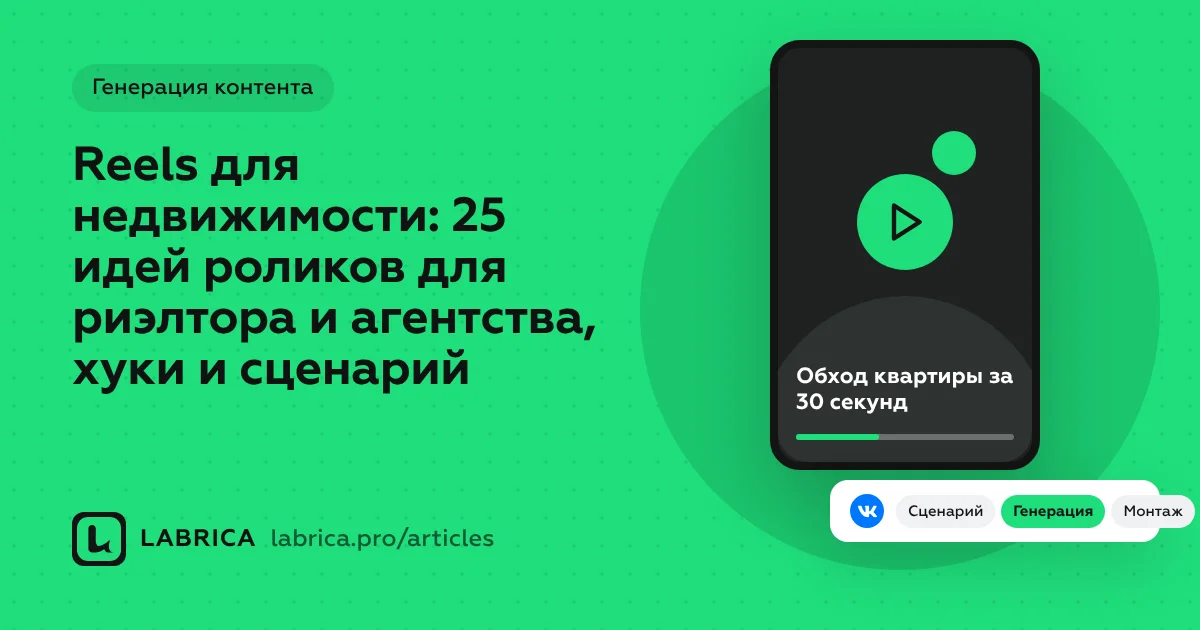 «Reels для недвижимости: 25 идей роликов для риэлтора и агентства, хуки и сценарий» — иллюстрация к материалу LABRICA