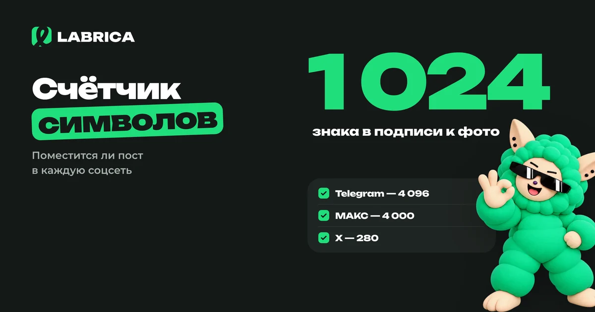 «Счётчик символов для соцсетей: поместится ли пост в Telegram, ВКонтакте и МАКС» — иллюстрация к материалу LABRICA