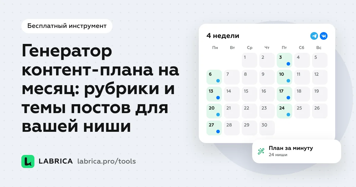 «Генератор контент-плана на месяц: рубрики и темы постов для вашей ниши» — иллюстрация к материалу LABRICA