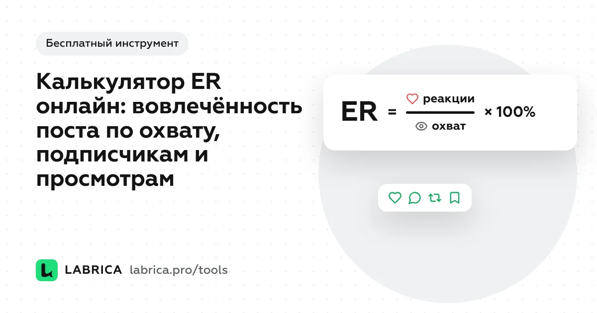 «Калькулятор ER онлайн: вовлечённость поста по охвату, подписчикам и просмотрам» — иллюстрация к материалу LABRICA